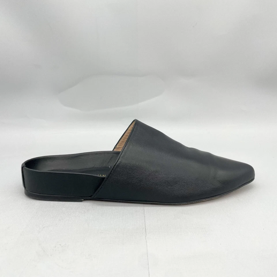Stuart Weitzman Womens 6M Studio Mules Sandals Shoes Black Leather Slip On Flats - Image 2 of 4