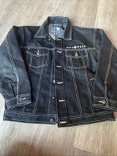 Vintage ROCAWEAR Black Denim Jean Jacket Kids Size M 10/12 Embroidered Logo Y2K