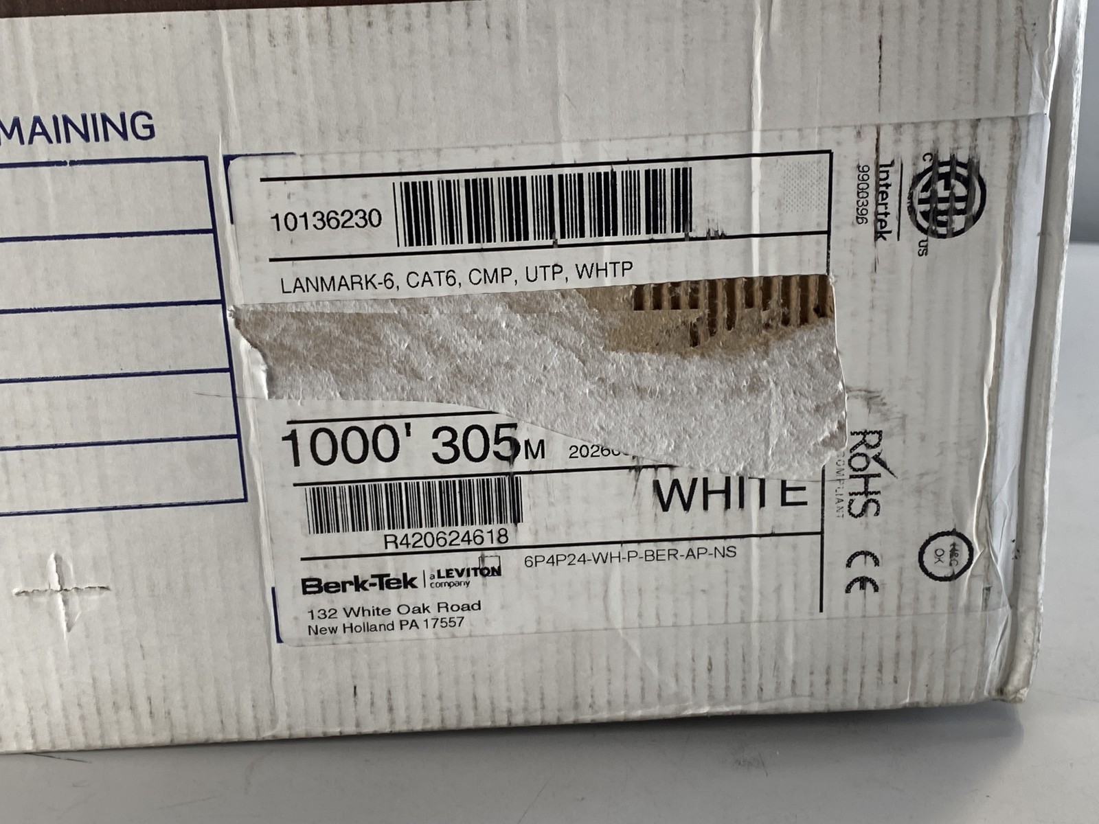 Red Plenum Berk-Tek LANmark-6 Cat6 Plenum CMP UTP Ethernet Cable - 1000ft | eBay