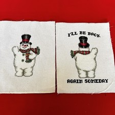 2 NEEDLEPOINT HAND STITCHED PIECES READY FOR CRAFTWORK OR FRAMING Snowman