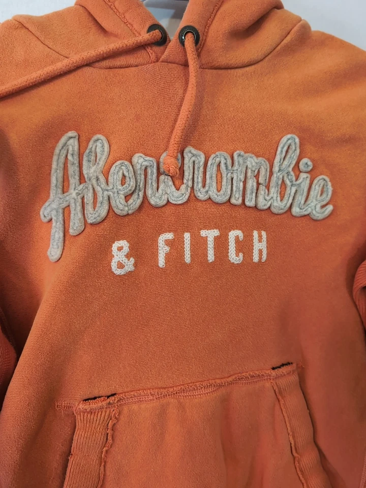VTG Y2K Mens Ambercrombie & Fitch Hoodie Orange Small Street - Image 4 of 4