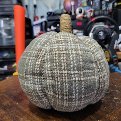 Fabric Pumpkin 5  Plaid Fall Decor Autumn Decor (7'' Including Stem)