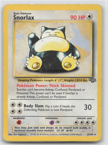 Jungle Snorlax 27/64 Rare Pokemon HP Ken Sugimori