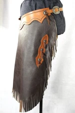 Premium Smooth Leather Choc. Brown Chinks W/Tooled Tops/Shields/Conchos Made USA