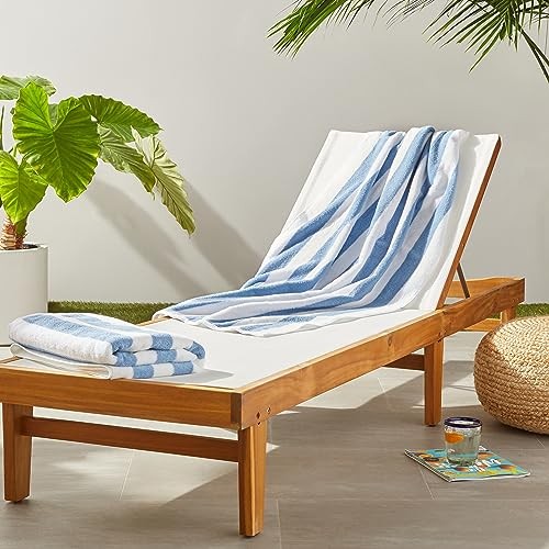 Drap de bain à rayures bleues 100% coton grand format pour piscine