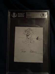 Tom Bunk Garbage Pail Kids sketch signed 4x5 Card autograph BAS Beckett Slabbed