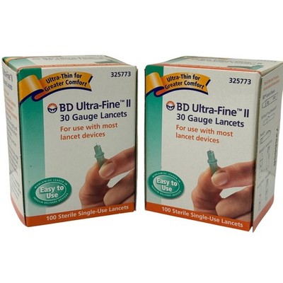 BD Ultra-Fine II 30 Gauge Lancets 100 Count Box of 2 Total 200 325773