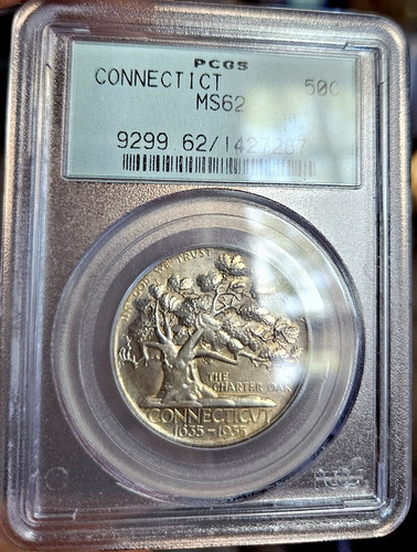 1935 CONNECTICUT COMMEMORATIVE HALF DOLLAR PCGS MS62 - OGH - Old Green Holder