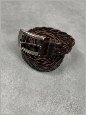 Ceinture cuir tressée marron vintage Y2K boucle Made in Spain 105cm - Photo 1/4