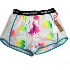 Justice Sport Girls Athletic Shorts Size M 10 Rainbow Palm Tree Print NWT