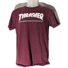 Thrasher Skateboard Magazine T- Shirt Small Burgundy, Short Sleeve w Flawed Hem