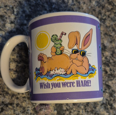 In Over Our Heads 1988 ''Wish You Were HARE!'' Easter Bunny Ceramic Coffee Mug