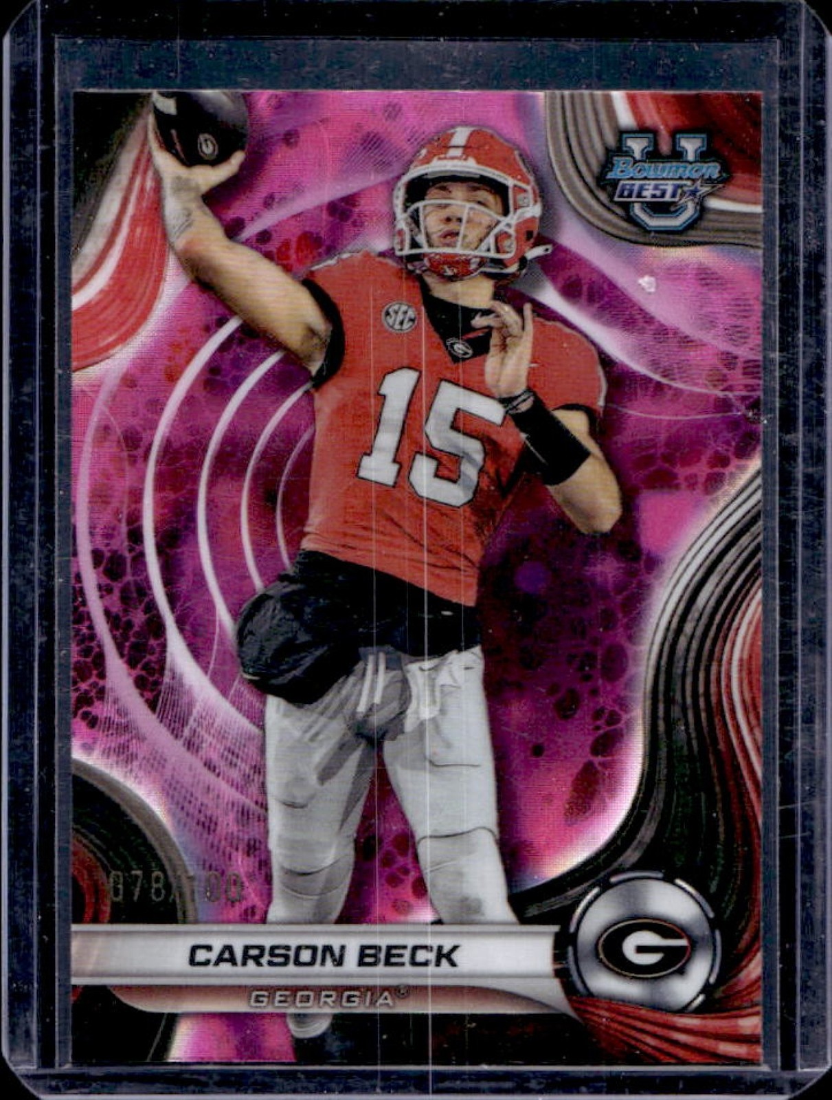 2024 Bowman Best University Carson Beck Pink Lava Refractor #78/100 Bulldogs