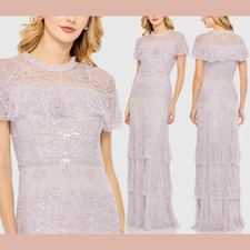 NEW MAC DUGGAL [ 12 ] 9195 Embellished Cap Sleeve Ruffle Tiered Gown Lilac S1717