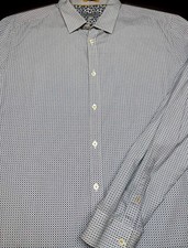 Ted Baker Mens Button Front Long Sleeve Cotton White Blue Multi Shirt 6