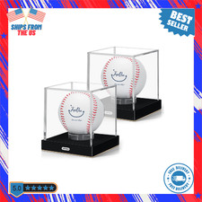 Gold Baseball Display Case, Clear Acrylic Baseball Holder w/ Durable Base, 2Pack