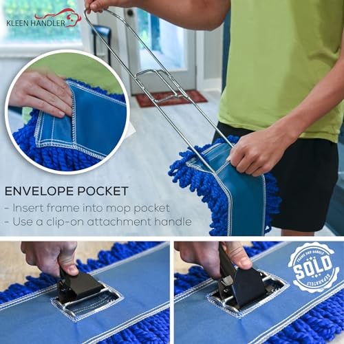 Kleen Handler 48 inch Microfiber Dust Mop | Extra Large 3 Pack Blue - 48 Inch