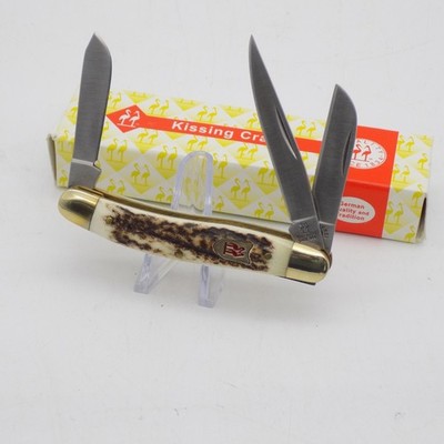 KISSING CRANE Knife Stag Handle 3 Blade Stockman Knife 3 5/8 Inches Closed New