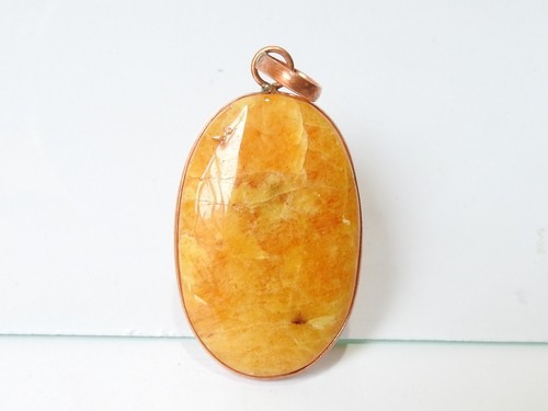Heliodor Smooth Oval Shape Polished Cabochon Copper Pendant 38X26X5MM - Picture 5 of 8