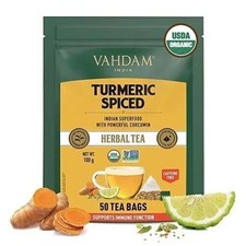 VAHDAM Organic Turmeric Tea with Spices 50 Pyramid Tea Bags'