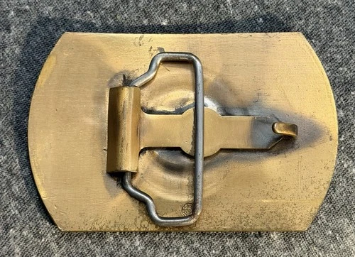 VTG IBEW Brass Belt Buckle Iconic Logo USA Canadian Flags image 2