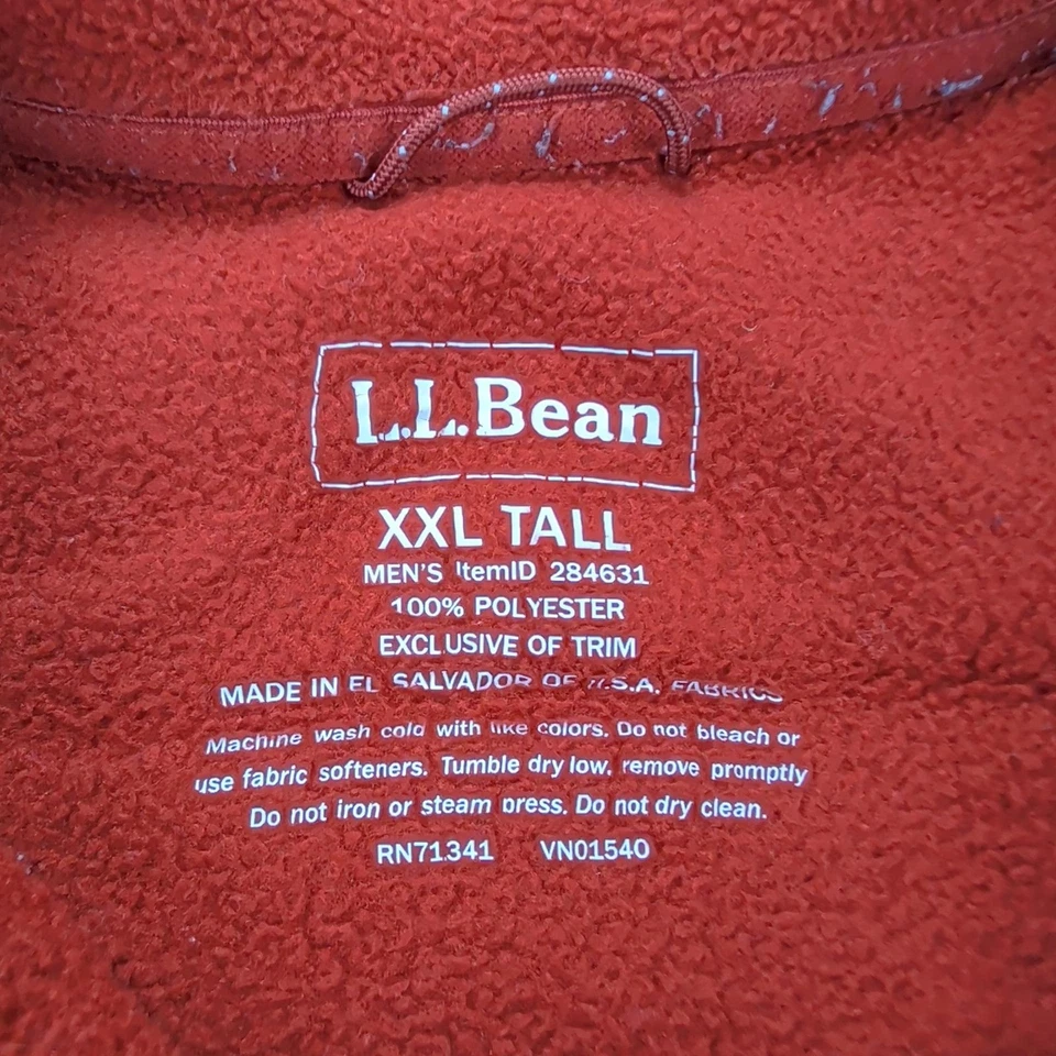 L.L.Bean Fleece Jacket Mens 2XL Tall Orange Full Zip Chest Pocket Outdoor Warm - Image 3 of 4