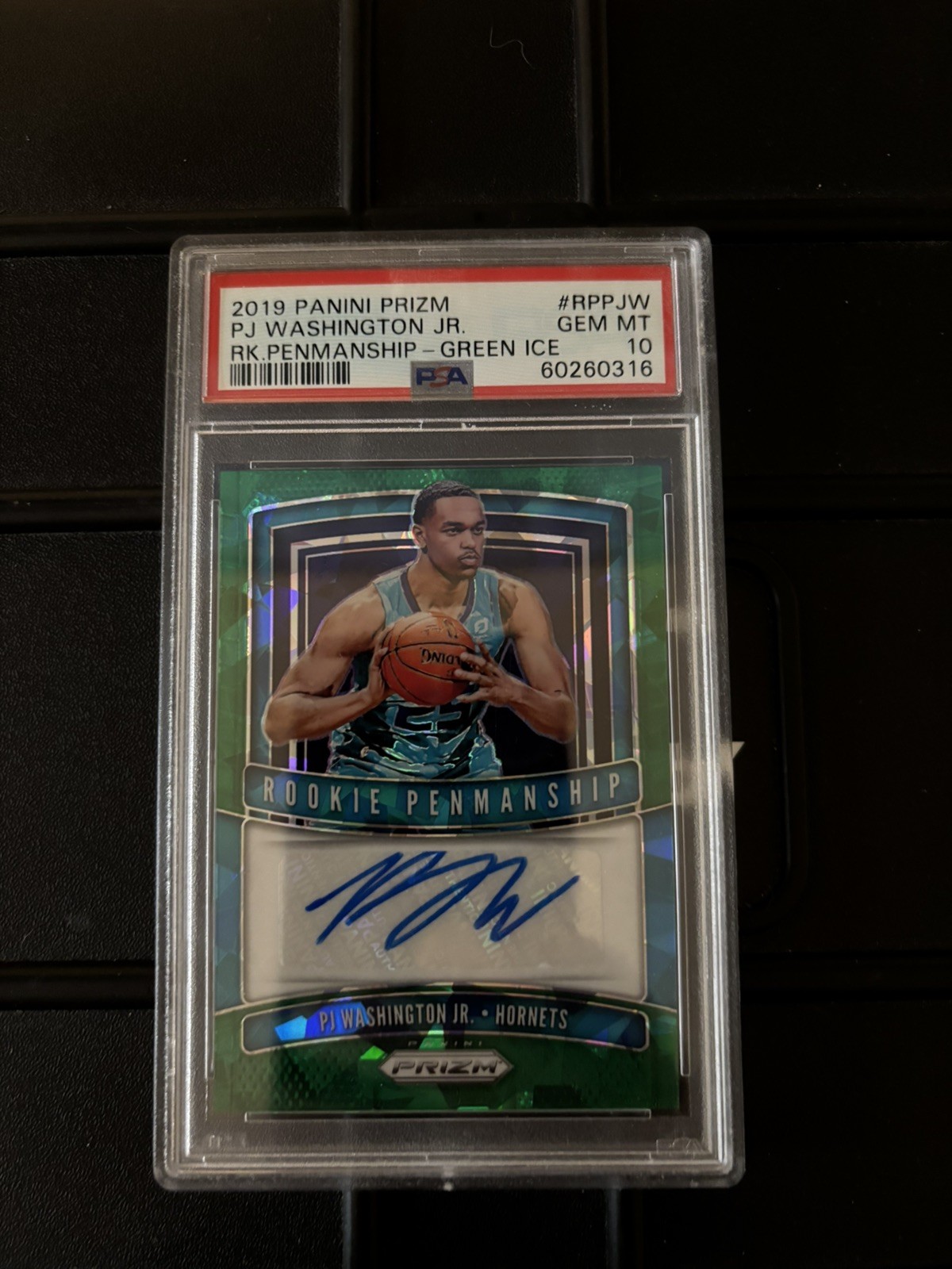 2019-2020 Panini Prizm Rookie Penmanship Green ice PJ Washington psa10