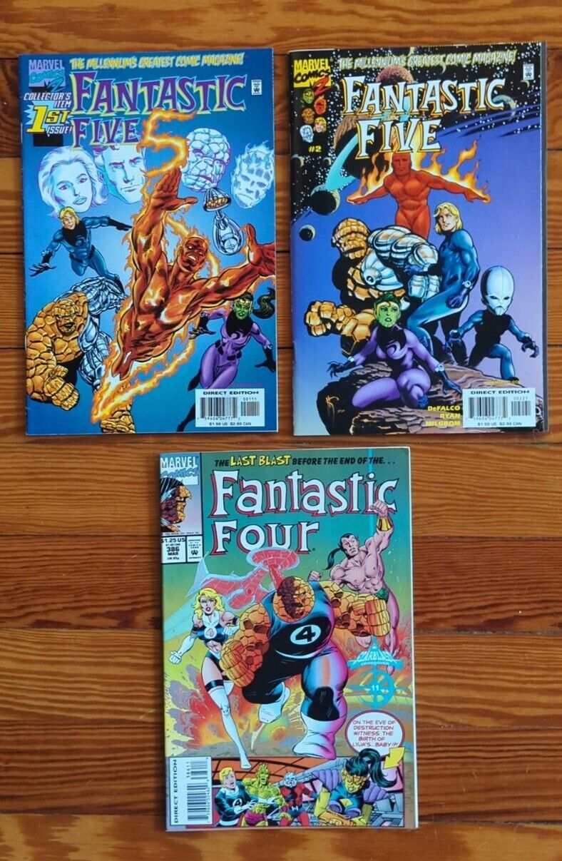 Fantastic Four/Five Lot of 3 Marvel Comic Books 386 1994, 1 & 2 1999