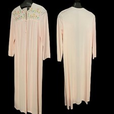 Vintage 60  s Pink Gossard Artemis Long Robe Nylon Embroidered Flowers Sz L NWT