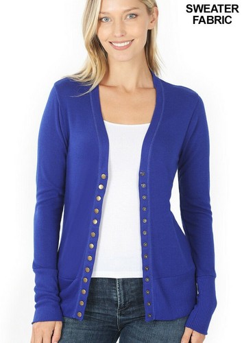 Women Snap Button Front V-Neck Soft Stretch Rayon Blend Fabric Sweater Cardigan - Picture 20 of 64