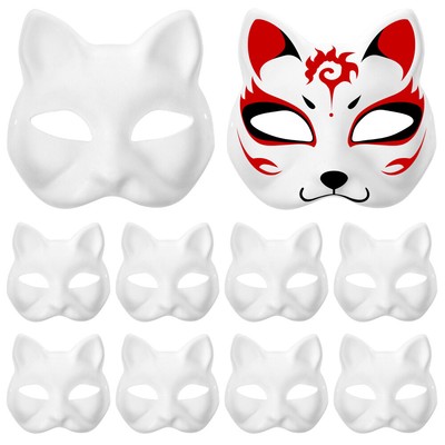  15 Pcs Paintable Cat Mask Paper Pulp Blank Prom Masquerade Lovers