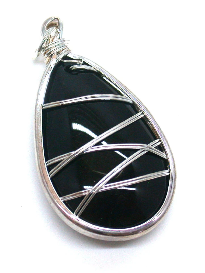 COLGANTE FOCAL GRANDE DE VIDRIO NEGRO PERA CHAPADO EN PLATA ENVUELTO EN CABLE DE 2 1/2 PULGADAS CF24 Foto 2 de 2