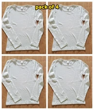 4 pc LONG SLEEVE THICKER SOFT 100% COTTON CREW NECK STRETCH T SHIRT LOT  WHITE