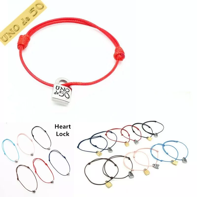 UNO de 50 Jewelry Unisex men women's Silver Tone Padlock Logo Red Luck  Bracelets