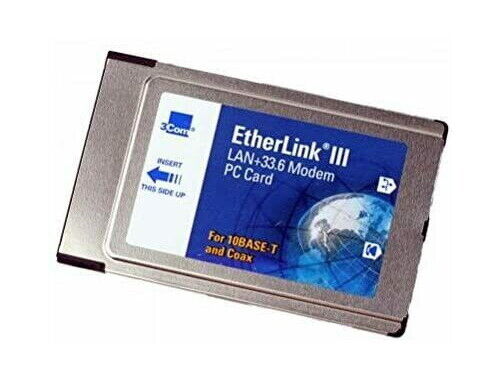 3Com EtherLink PCMCIA Ethernet PC Card 3C562D + LAN and Modem Dongle Cables