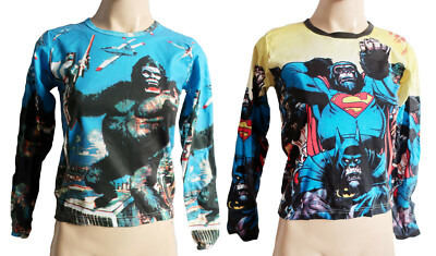 Damen Langarm T-Shirt BLUE APE MONKEY King Kong Print UK Gr. 10 /12 Neu