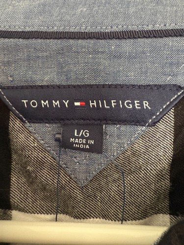 TOMMY HILFIGER Button Down Black & White Plaid Shirt 100% Cotton Large NEW - Picture 4 of 8