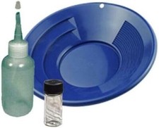 Sluice Monkey 10" Blue Gold Pan with a 4oz Sniffer Bottle  Glass Vial