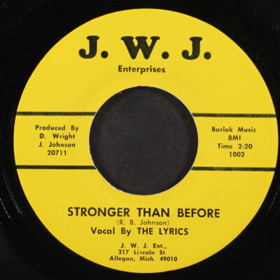 LYRICS: stronger than before / what do i see? J.W.J. 7'' Single 45 RPM
