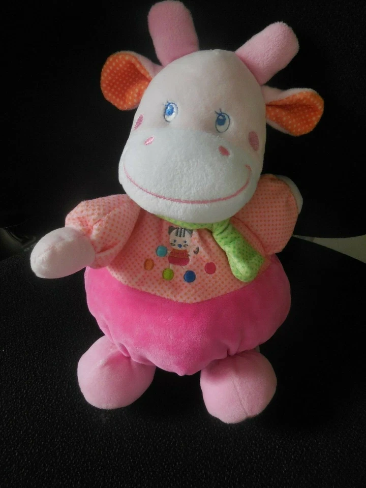 doudou peluche vache musicale rose brodé chat MOTS D'ENFANTS musique (2 dispo) - Photo 1/1