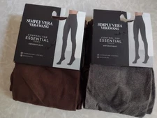 2 Pair,  Simply Vera Wang Control Top Essential Tights Super Opaque Gray & Brown