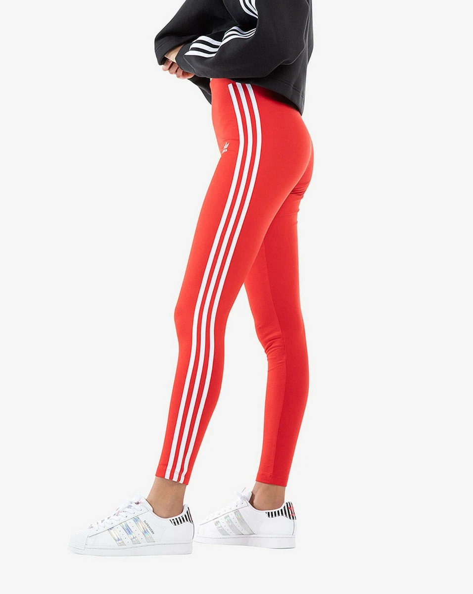 Adidas 3 stripe leggings red shop