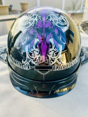 Harley Davidson Women’s Steel Heart Black/Purple Half Helmet Size Large