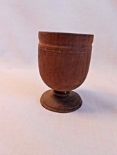 Vintage TURNED WOODEN CARVED FOOTED CUP GLASS Stamped HAITI on the bottom