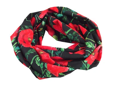 BETTINA BRUDER Damen-Rundschal Loop Blumen Klatschmohn Mohnblumen schwarz rot ca. 25 cm x140 cm