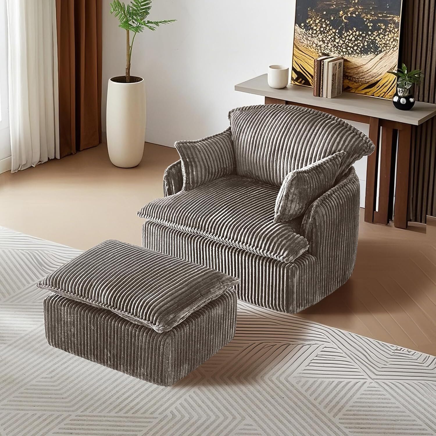 Floor Sofa Armchair Chaise Lounge Chesterfield Sofa w/ Footrest & Pillow Tatami