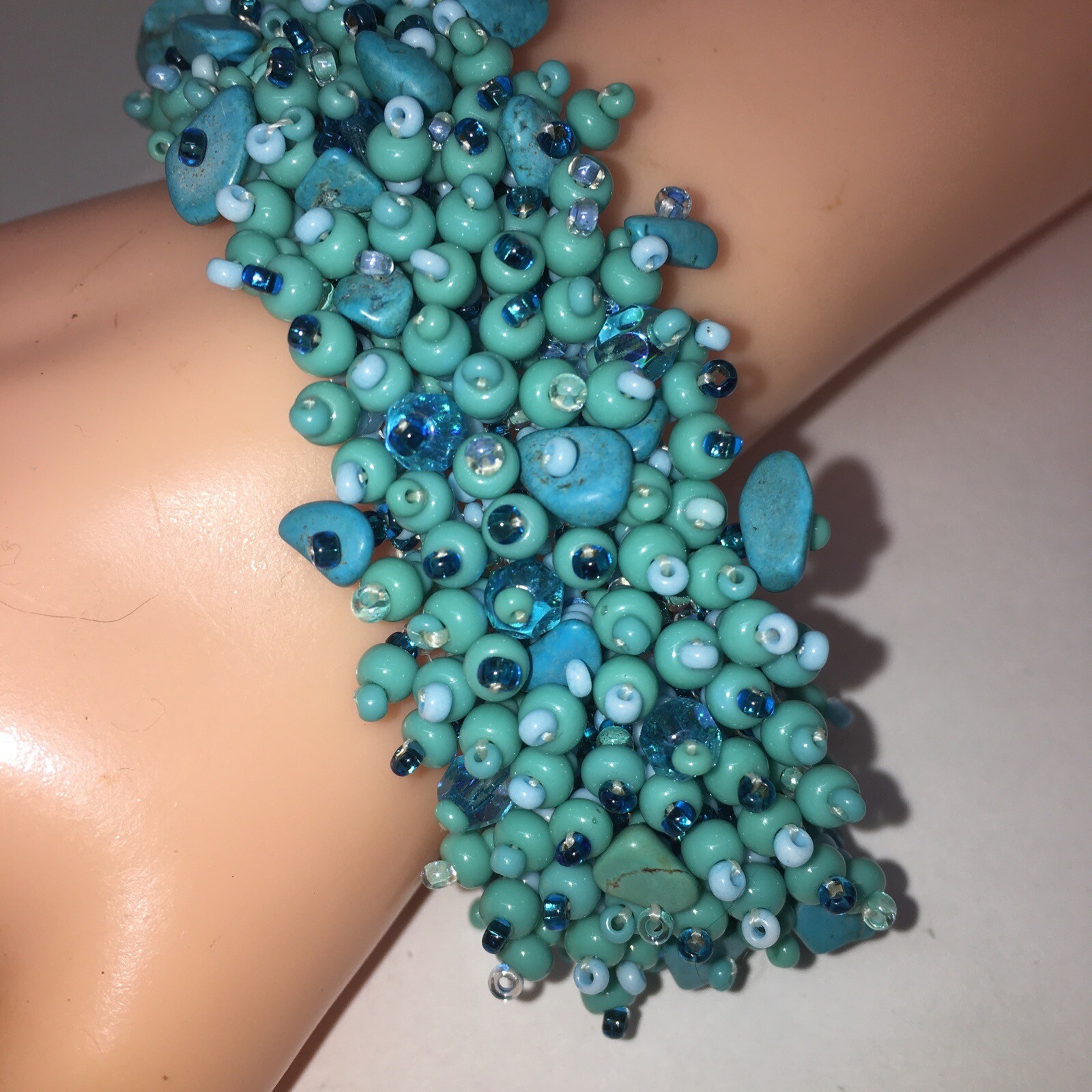 Turquoise Artesian Made Beaded Bracelet Sterling … - image 2