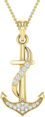 14K Yellow Gold Plated 1.50 Ct Round Cut Simulated Diamond Anchor Shape Pendant