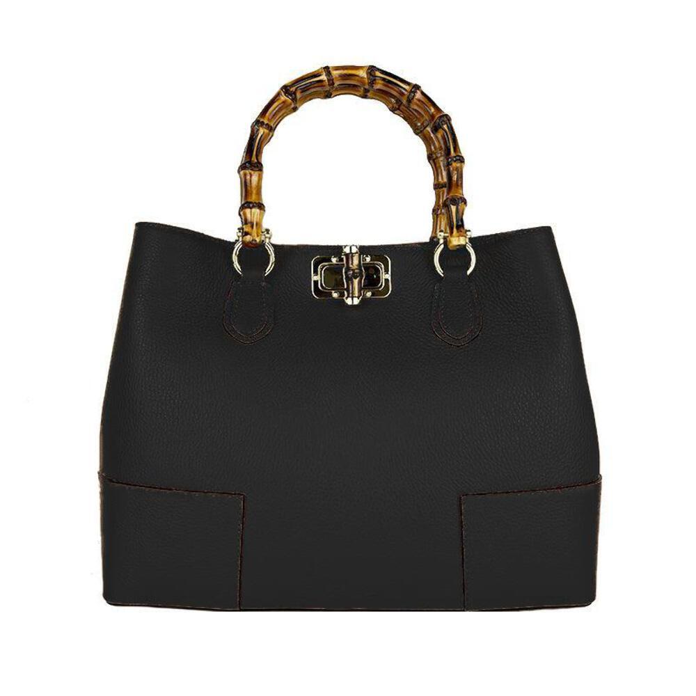 SAOLA Borsa a Mano in Pelle Con Manico in Bambù Made in Italy
