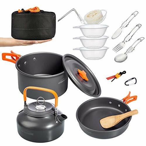 Matériel cuisine camping 14pcs et vaisselle bivouac légère pour réchaud randonnée 1-3 pers